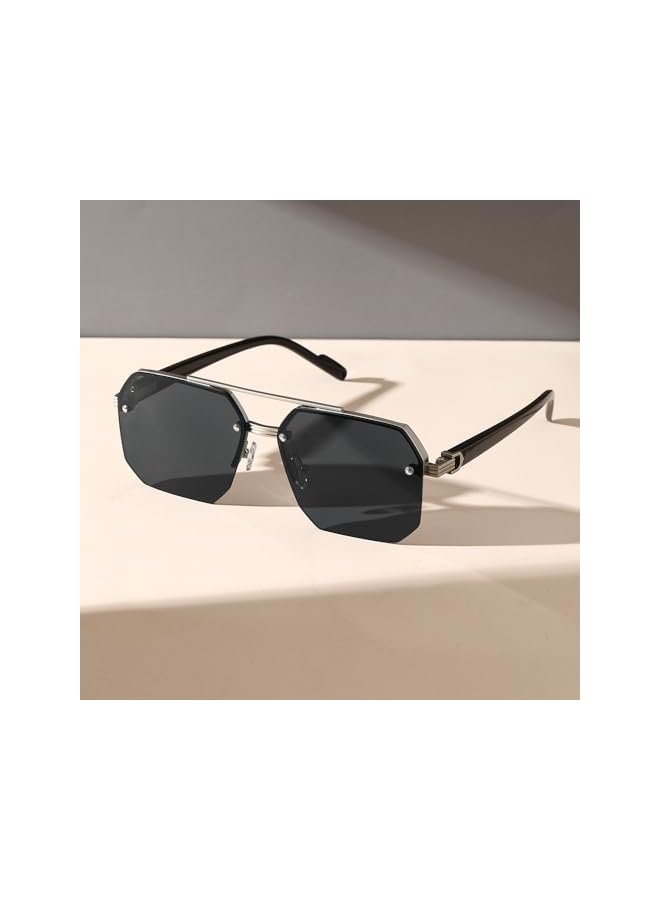 NIBEMINENT Trendy Square Sunglasses Womens Men Semi Rimless Gradient Lens Retro Aviator Sun Glasses Double Bridge - Image 5